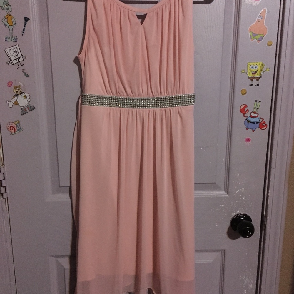 Crystal Doll Pink Chiffon Waist-Embellished Dress Size 16